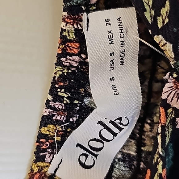 Elodie Floral Black Yellow Pink Elasticized Off Shoulder Rucshed Side Tie Top S - Picture 4 of 13